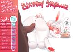 anthro anus ass_up big_butt butt cake candle dessert english_text female food fur genitals hi_res imabunbun lagomorph leporid lit_candle male male/female mammal nude penis presenting presenting_hindquarters pussy rabbit text white_body white_fur 