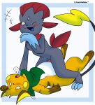  absurd_res claws cowgirl_position female from_front_position hi_res lying male male/female nintendo on_back on_bottom on_top pok&eacute;mon pok&eacute;mon_(species) raichu screamoshaymin sex smile vaginal video_games weavile zarro 