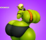  big_breasts big_butt breasts butt female goblin green_body green_skin hi_res huge_breasts huge_butt humanoid hyper hyper_breasts hyper_butt nipple_outline not_furry purple_background simple_background solo someshittysketches thick_thighs 