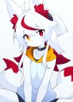  2022 2_tails absurd_res ahoge anthro breasts canid canine choker clothed clothing devil-vox dipstick_tail female fox fur hair heterochromia hi_res hoodie inner_ear_fluff jewelry kemono knia_(devil-vox) looking_at_viewer mammal markings multi_tail multicolored_tail necklace red_body red_eyes red_fur red_hair small_breasts solo tail_markings topwear tuft white_body white_fur white_hair yellow_eyes 
