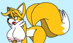  2_tails after_transformation anonymous_artist anthro bent_over big_breasts big_butt breasts butt canid canine colored crossgender exhausted female fox fur hair hair_over_eye half-closed_eyes hi_res mammal miles_prower multi_tail narrowed_eyes nude one_eye_obstructed sachasketchy sega solo sonic_the_hedgehog_(series) thick_thighs white_body white_fur yellow_body yellow_fur 