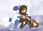  2022 4_fingers ailurid antenna_hair anthro bathing black_body black_fur black_hair breasts brown_body brown_eyes brown_fur claws clothing conditional_dnp dashboom female finger_claws fingers fur hair kemono mammal meowstic michelle_(dashboom) mint_(dashboom) multicolored_body multicolored_fur multicolored_tail nintendo nude paws pink_nose pok&eacute;mon pok&eacute;mon_(species) red_body red_fur red_panda simple_background small_breasts soap soap_bubbles tan_body tan_fur video_games whiskers white_body white_clothing white_fur 