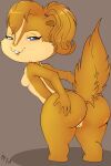  alvin_and_the_chipmunks big_butt blue_eyes breasts brittany_miller butt chipmunk female fuf genitals ground_squirrel hair hand_on_butt hi_res looking_at_viewer looking_back mammal nipples nude ponytail pussy rodent sciurid side_boob small_breasts solo 