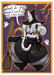 2018 anthro big_butt bottom_heavy breasts broom butt cleaning_tool clothed clothing costume dialogue digital_media_(artwork) elisa_(maddeku) english_text female halloween hat headgear headwear hi_res holidays huge_butt huge_hips huge_thighs hyper hyper_butt hyper_thighs looking_at_viewer maddeku mammal murid murine overweight overweight_female rat rodent solo speech_bubble text thick_thighs wide_hips witch_hat 