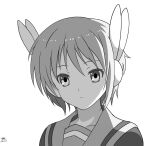  1girl bangs bunny_headphones closed_mouth collarbone dated dyxm expressionless eyebrows_behind_hair greyscale headphones kita_high_school_uniform looking_at_viewer monochrome nagato_yuki portrait sailor_collar school_uniform short_hair signature solo suzumiya_haruhi-chan_no_yuuutsu suzumiya_haruhi_no_yuuutsu upper_body 