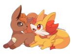  :d bright_pupils brown_eyes closed_mouth commentary_request fang fennekin no_humans open_mouth pokemon pokemon_(creature) sana_(sanaa653) simple_background smile tongue vulpix white_background white_pupils 