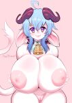  anthro areola bell big_breasts blue_hair blush bovid bovine breasts caprine cattle female ganyu_(genshin_impact) genitals genshin_impact goat hair hi_res horn huge_breasts looking_at_viewer mammal nipples nude pukemilked pussy smile solo video_games 