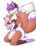  2016 ambiguous_gender anthro archived_source bow_tie diaper digital_drawing_(artwork) digital_media_(artwork) dipstick_tail fur hair markings monsterbunny open_mouth plushie simple_background sitting smile solo tail_markings 