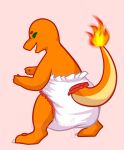  2016 ambiguous_gender anthro archived_source charmander diaper digital_drawing_(artwork) digital_media_(artwork) english_text fire monsterbunny nintendo pok&eacute;mon pok&eacute;mon_(species) signature simple_background solo standing text video_games young 