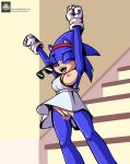  accessory belly blue_body blue_fur breasts cel_shading clothing crossgender drunk exposed_breasts eyes_closed eyewear fangs female fours_(artist) fur genitals gloves handwear happy headband hi_res open_mouth pussy raised_arms sega shaded solo sonic_the_hedgehog sonic_the_hedgehog_(film) sonic_the_hedgehog_(series) substance_intoxication sunglasses tan_belly toga upskirt 
