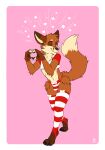 &lt;3 absurd_res anthro blue_eyes bulge canid canine clothing crop_top eyebrows fox fur girly hi_res jacktheredfox legwear male mammal oldescus one_eye_closed panties pattern_clothing pose red_body red_fox red_fur shirt solo striped_clothing stripes thigh_highs topwear underwear wink 