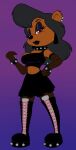  anthro big_breasts billboi black_hair black_nose boots bottomwear bracelet breasts brown_body brown_fur cleavage clothed clothing collar digital_media_(artwork) ear_piercing ear_ring eyelashes eyeshadow female fingers footwear fur goth hair hi_res jewelry julie_bruin legwear lipstick looking_at_viewer makeup mammal midriff narrowed_eyes navel navel_piercing piercing shirt shoes simple_background skirt solo spiked_bracelet spiked_collar spikes standing tank_top thigh_boots thigh_highs tight_clothing tiny_toon_adventures topwear ursid warner_brothers 