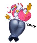  &lt;3 armless blue_eyes butt butt_squish disembodied_hand female genvoke gesture hair humanoid looking_at_viewer mouthless not_furry pink_hair rear_view simple_background solo spanking squish susie_(kirby) v_sign white_background 