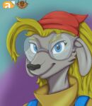  anthro bandanna blonde_hair blue_eyes clothing eyewear female floppy_ears glasses hair headshot_portrait hi_res kerchief lordofnothin1 mammal mouse murid murine nerd overalls penelope_(sly_cooper) portrait rodent sly_cooper_(series) smile solo sony_corporation sony_interactive_entertainment sucker_punch_productions video_games 