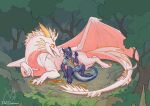  ambiguous_gender anthro dragon duo female feral frico kobold outside paldreamer ponca scalie smile 