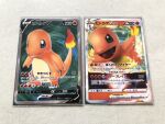  blue_eyes card card_(medium) character_name character_print charmander closed_mouth commentary_request fangs fire flame-tipped_tail highres official_style open_mouth pokemon pokemon_tcg pokeyugami tongue translation_request 