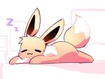  :3 animal_focus blush blush_stickers closed_eyes closed_mouth commentary eevee english_commentary full_body fur_collar happy indoors lying mint_(mintpaws) no_humans on_bed on_stomach pokemon pokemon_(creature) sketch sleeping smile solo white_background zzz 