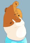  2016 anthro arufina_w black_nose brown_body bulge clothing humanoid_hands kemono male mammal overweight overweight_male shirt simple_background solo topwear underwear ursid 