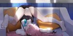  1girl absurdres ass black_gloves blue_archive couch cushion gloves highres hoshino_(blue_archive) long_hair necktie panties pink_hair pleated_skirt shiyashiki skirt sleeping solo spread_legs underwear upside-down white_panties 