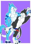  absurd_res anthro erection frottage hand_holding hi_res holding_leg looking_at_another looking_at_partner male male/male mizuiro_chizu muscular poli_adamantes sergal sex simple_background 