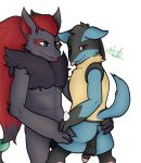  absurd_res anthro balls black_body black_fur blue_body blue_fur canid canine claws digital_media_(artwork) duo fur genitals hair hi_res lucario male male/male mammal nate_foster nintendo nude penis pok&eacute;mon pok&eacute;mon_(species) sex smile video_games zoroark 