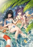  2girls absurdres agatsuma_kaede alice_gear_aegis animal_ears bad_id beach bikini black_eyes black_hair blue_bikini cat_ears crab fake_animal_ears frills highres ichijou_ayaka innertube lying multiple_girls official_art orange_bikini pinakes purple_eyes red_eyes rubber_duck sarashi seashell shell smile starfish striped striped_bikini swimsuit twintails 