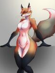  absurd_res anthro black_body black_fur black_nose breasts brown_eyes canid canine crown_(usernamecrownisalreadytake) digital_media_(artwork) featureless_breasts featureless_crotch female fluffy fluffy_tail fox fur gray_back grey_background grey_body grey_fur hi_res looking_at_viewer mammal navel orange_body orange_fur simple_background solo standing thebigbadwolf01 whiskers white_body white_fur x_pupils 