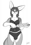  2021 anthro breasts bulge canid canine cleavage clothed clothing corset dominant dominant_gynomorph dominant_intersex fennec fox gynomorph hi_res intersex legatuspeccatorius lingerie mammal monochrome paddle panties smile smirk solo spanking standing topwear underwear 