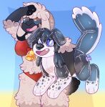  absurd_res ambiguous_gender anthro beach bovid canid canine canis caprine clothing collie crownedvictory domestic_dog duo eyewear female female/ambiguous female/female herding_dog hi_res mammal pastoral_dog pool_toy seaside sheep sheepdog simple_background smile sunglasses swimwear tagme 