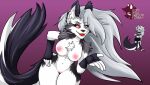  anthro canid canine canis female helluva_boss lekthecat loona_(helluva_boss) mammal simple_background smiley_face solo wolf 