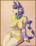  animal_crossing ankha_(animal_crossing) anthro breasts clothing conditional_dnp domestic_cat egyptian_clothing egyptian_headdress felid feline felis female fur genitals hi_res jewelry kadath looking_at_viewer mammal nintendo pussy simple_background solo translucent translucent_clothing video_games 