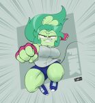  absurd_res action_pose anthro big_breasts bottomwear breasts cartoon_network clothing ear_piercing female fingerless_gloves fink_(ok_k.o.!_lbh) fist footwear gloves green_body green_eyes green_hair hair half-closed_eyes handwear hi_res joaoppereiraus looking_at_viewer mammal murid murine narrowed_eyes ok_k.o.!_let&#039;s_be_heroes piercing pose rat rodent shirt shoes shorts smile sneakers solo thick_thighs topwear 