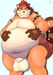  2022 anthro balls belly big_balls big_belly black_nose bowser brown_body canid canine cute_fangs genitals humanoid_genitalia humanoid_hands humanoid_penis kemono leaf male mammal mario_bros moobs nintendo obese obese_male overweight overweight_male panthera7uncia penis raccoon_dog solo tanuki video_games 