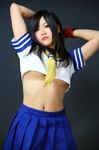  airbrushed black_hair breasts cosplay costume dark_hair ikkitousen kan'u_unchou kan'u_unchou_(cosplay) kanu_unchou photo real school_uniform seifuku skin underboob 