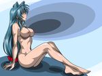  animal_ears big_breasts blue_hair breasts cat_ears chidori_kaname full_metal_panic full_metal_panic! highres large_breasts naked nekomimi nude simple_background sitting yellow_eyes 