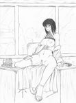  coyotek fishnets goyotek highres inviting monochrome naruto shizune_(naruto) sketch smirk 