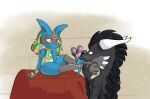  ambiguous_gender anthro bodily_fluids dragon duo feet foot_fetish foot_lick foot_on_face foot_play hindpaw licking lucario male nintendo pawpads paws pok&eacute;mon pok&eacute;mon_(species) robbleu ruins_style_lucario saliva sitting spread_toes toes tongue tongue_out video_games xero_(captainscales) 