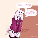  ambiguous_gender anthro blush bottomless bovid caprine cherrygoatz clothed clothing derix_(cherrygoatz) diaper embarrassed fart girly goat hi_res infantilism legwear male mammal solo solo_focus sound_effects text thigh_highs white_diaper 