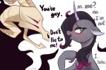  black_hair blue_eyes bodily_fluids bone dialogue english_text equid equine fhtng_the_unspeakable hair hi_res hooves horn mammal marenlicious oleander_(tfh) purple_hair red_eyes skull sweat sweatdrop text them&#039;s_fightin&#039;_herds unicorn 