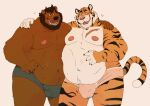  2022 alewriggle anthro belly big_belly brown_body bulge clothing duo embrace felid hi_res hug humanoid_hands male male/male mammal overweight overweight_male pantherine scar tiger underwear ursid 