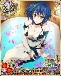 1girl bare_shoulders blue_hair blush breasts card_(medium) chess_piece choker collarbone crossed_legs dress eyebrows_visible_through_hair green_hair hair_between_eyes high_school_dxd high_school_dxd_pi knight_(chess) large_breasts looking_at_viewer multicolored_hair navel official_art open_mouth panties partially_submerged petals see-through_sleeves short_hair sitting solo streaked_hair tongue torn_clothes torn_dress two-tone_hair underwear water xenovia_quarta yellow_eyes 