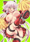  1girl bangs breasts breasts_out cheerleader fate/grand_order fate_(series) highres holding holding_pom_poms jeanne_d&#039;arc_alter_(fate) large_breasts nipples open_mouth pom_pom_(cheerleading) silver_hair solo xiafuizui yellow_eyes 