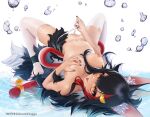  1girl :p absurdres animal_ears black_hair black_nails breast_grab breasts female_masturbation grabbing greatodoggo highres hololive long_hair looking_at_viewer lying masturbation medium_breasts midriff multicolored_hair navel nipples on_back ookami_mio red_hair solo spread_legs streaked_hair tail thighhighs thighs tongue tongue_out top-down_bottom-up torn_clothes torn_legwear twitter_username virtual_youtuber water white_background white_legwear wolf_ears wolf_girl wolf_tail yellow_eyes 