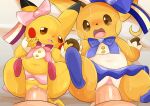  accessory balls belly blush bodily_fluids bottomwear clothed clothing cosplay cosplay_pikachu_(costume) female feral genital_fluids genitals gesture group hair_accessory hair_bow hair_ribbon hand_holding hi_res looking_at_viewer male male/female nintendo partially_clothed penetration penis pikachu pikachu_pop_star pok&eacute;mon pok&eacute;mon_(species) pussy pussy_juice questionable_consent raichu ribbons skirt sweat tears thick_thighs type v_sign vaginal vaginal_penetration video_games 