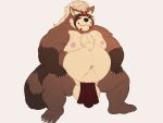  2022 absurd_res anthro asian_clothing balls belly big_balls big_belly black_nose brown_body canid canine clothing east_asian_clothing fundoshi galvinwolf genitals goemon_(tas) hi_res humanoid_hands japanese_clothing lifewonders male mammal moobs nipples overweight overweight_male raccoon_dog simple_background solo tanuki tokyo_afterschool_summoners underwear video_games 