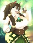  2020 anthro big_breasts breasts canid canine canis clothed clothing female fur hair hi_res mammal skwidbone smile solo 