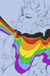  balls chest_tuft erection eyebrows fangs genitals glans half-closed_eyes hi_res horn humanoid_genitalia humanoid_penis lgbt_pride looking_at_viewer narrowed_eyes oselotti partially_colored penis pride_colors sketch species_request tuft 
