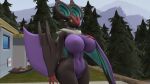  16:9 2021 3d_(artwork) anthro big_breasts black_body black_eyes black_skin breasts building digital_media_(artwork) dnrud12 featureless_breasts female fur genitals hand_on_breast hi_res nintendo noivern nude plant pok&eacute;mon pok&eacute;mon_(species) pok&eacute;morph purple_body purple_skin pussy solo standing tree video_games white_body white_fur widescreen winged_arms wings 