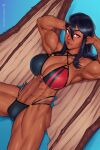  abs balls bbc-chan big_breasts breasts dark_body dark_skin elf erection genitals gynomorph hi_res humanoid humanoid_pointy_ears intersex muscular muscular_gynomorph muscular_intersex not_furry penis solo 