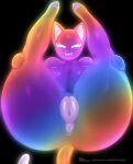  anthro anus big_breasts big_butt breasts butt domestic_cat eyes_closed felid feline felis female genitals hi_res holding_legs legs_up lying mammal multicolored_body on_back plump_labia presenting presenting_pussy pussy rainbow_(sadflowerhappy) sadflowerhappy smile solo thick_thighs wide_hips 